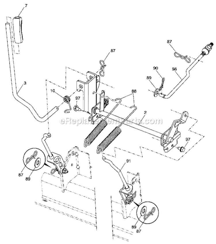 Lift Assembly Diagram and Parts List for 917287461  Craftsman Lawn Tractor