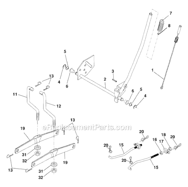 Lift Diagram and Parts List for 917288032  Craftsman Lawn Tractor