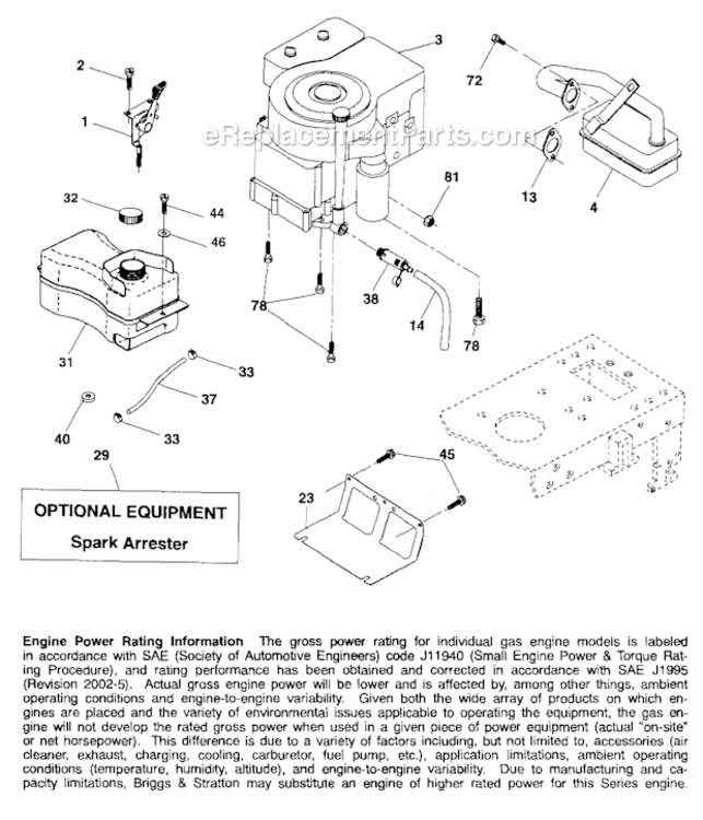 Engine Diagram and Parts List for 917288032  Craftsman Lawn Tractor