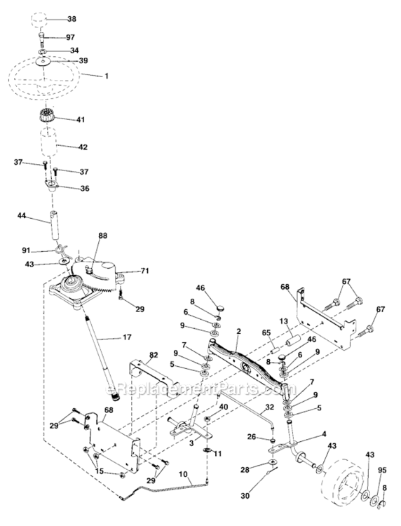Steering Diagram and Parts List for 917288032  Craftsman Lawn Tractor