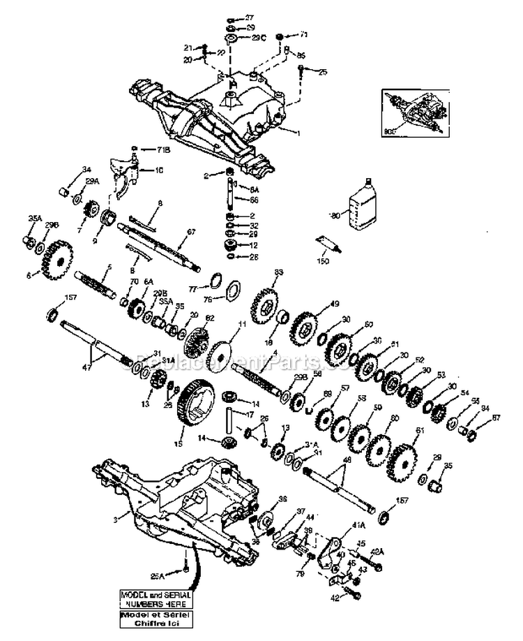 Peerless Transaxle Diagram and Parts List for 917288071  Craftsman Lawn Tractor