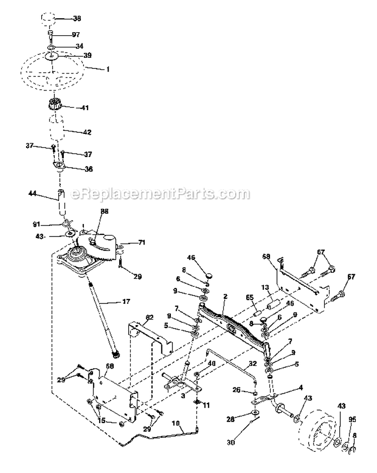 Steering Assembly Diagram and Parts List for 917288071  Craftsman Lawn Tractor