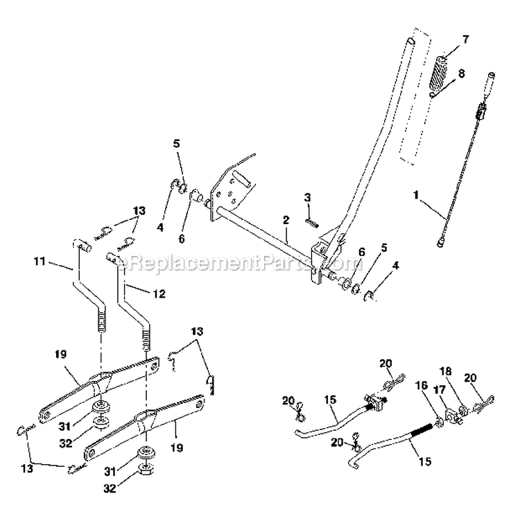 Lift Assembly Diagram and Parts List for 917288071  Craftsman Lawn Tractor