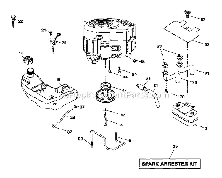 Engine Diagram and Parts List for 917288260  Craftsman Lawn Tractor