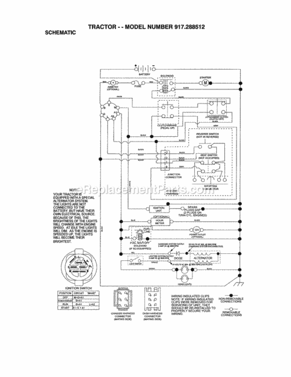 Page K Diagram and Parts List for 917288512  Craftsman Lawn Tractor