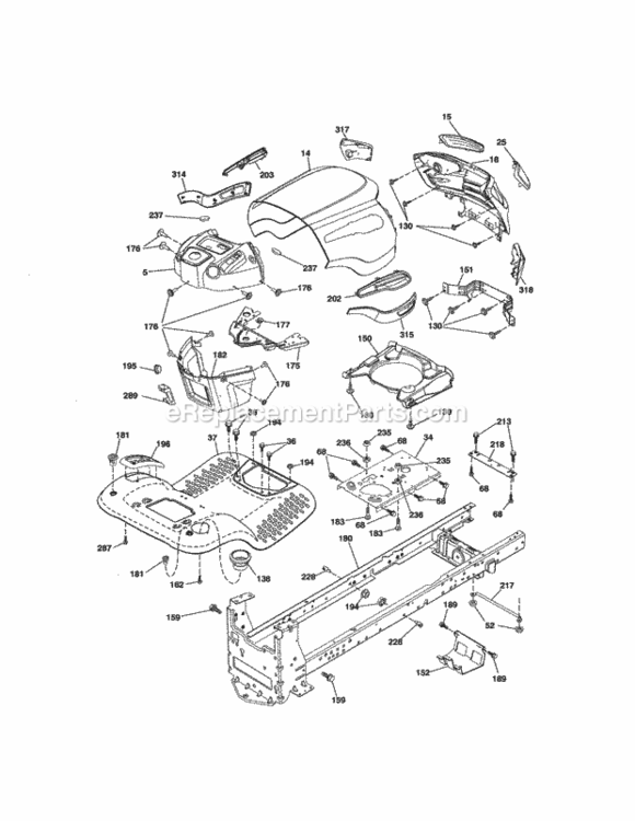 Chassis Diagram and Parts List for 917288513  Craftsman Lawn Tractor