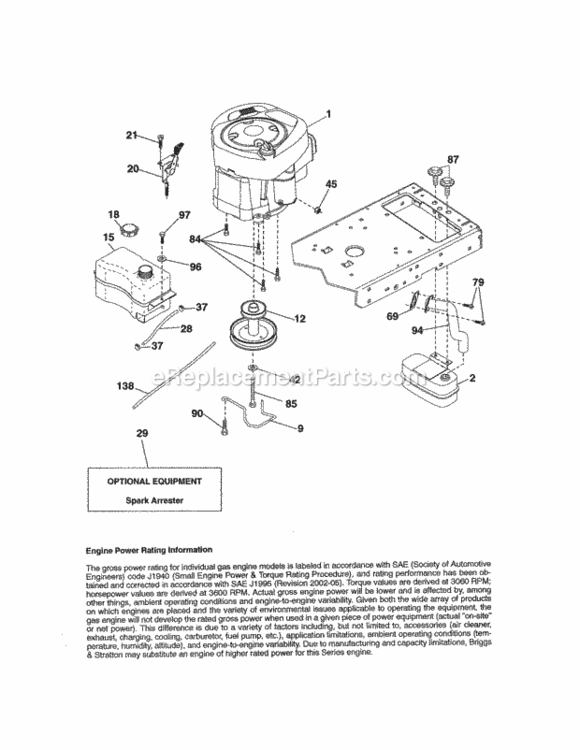 Engine Diagram and Parts List for 917288513  Craftsman Lawn Tractor