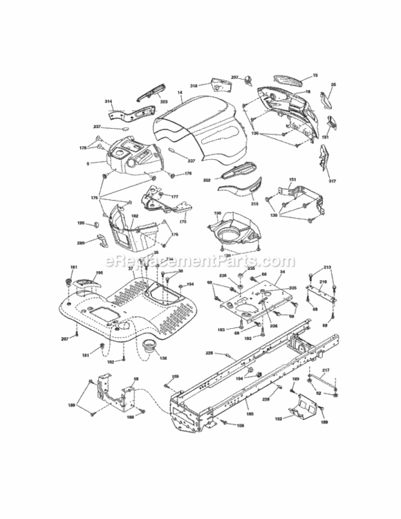 Chassis Diagram and Parts List for 917288517  Craftsman Lawn Tractor