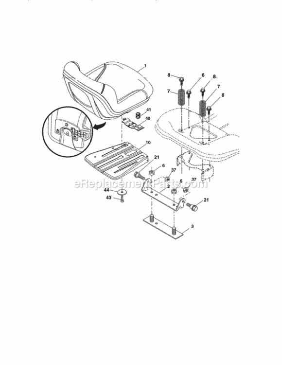 Seat Diagram and Parts List for 917288517  Craftsman Lawn Tractor