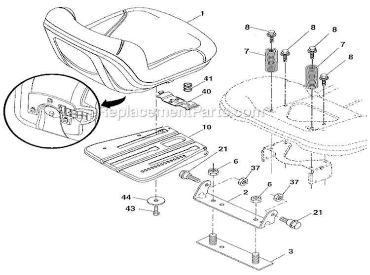 Seat Diagram and Parts List for 917288520  Craftsman Lawn Tractor