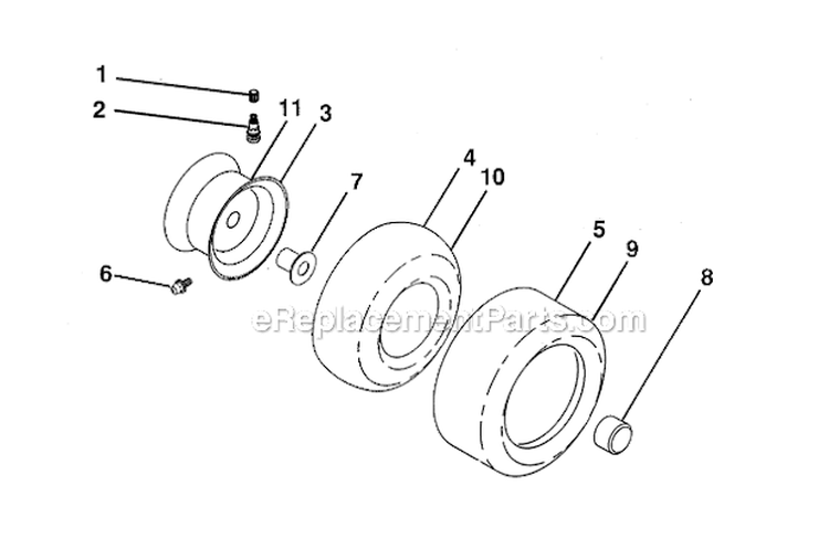 Wheels And Tires Diagram and Parts List for 917288522  Craftsman Lawn Tractor