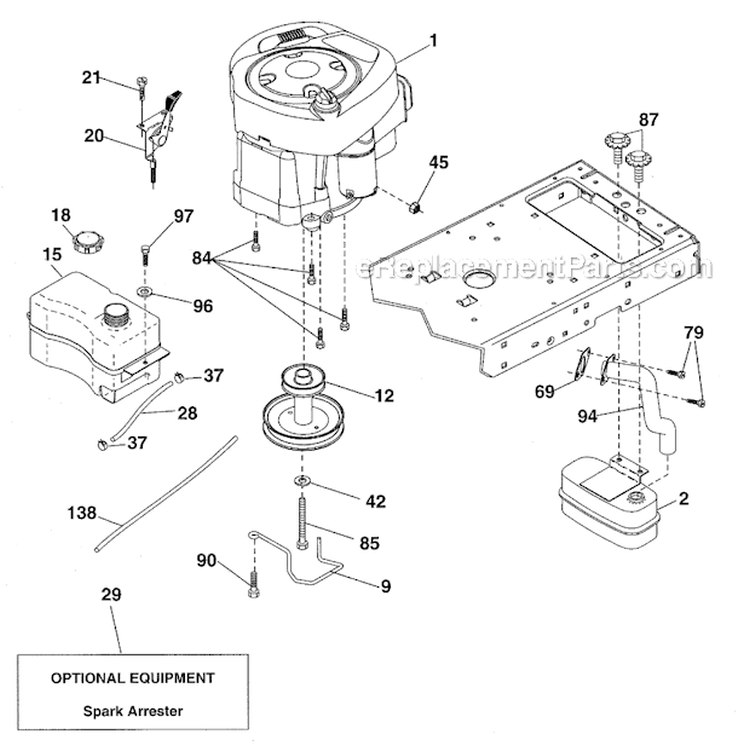Engine Diagram and Parts List for 917288522  Craftsman Lawn Tractor