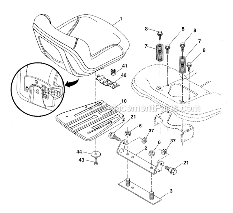 Seat Diagram and Parts List for 917288522  Craftsman Lawn Tractor