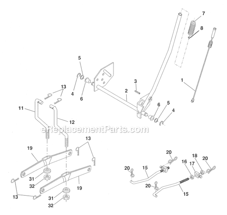 Lift Diagram and Parts List for 917289031  Craftsman Lawn Tractor