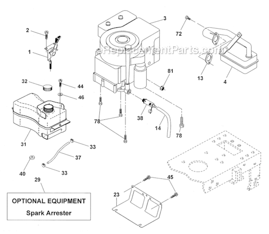 Engine Diagram and Parts List for 917289031  Craftsman Lawn Tractor