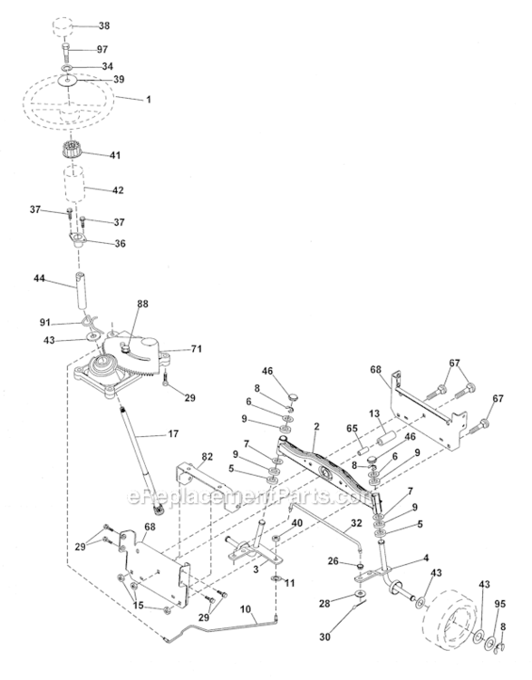 Steering Diagram and Parts List for 917289031  Craftsman Lawn Tractor