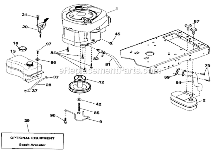Engine Diagram and Parts List for 917289240  Craftsman Lawn Tractor