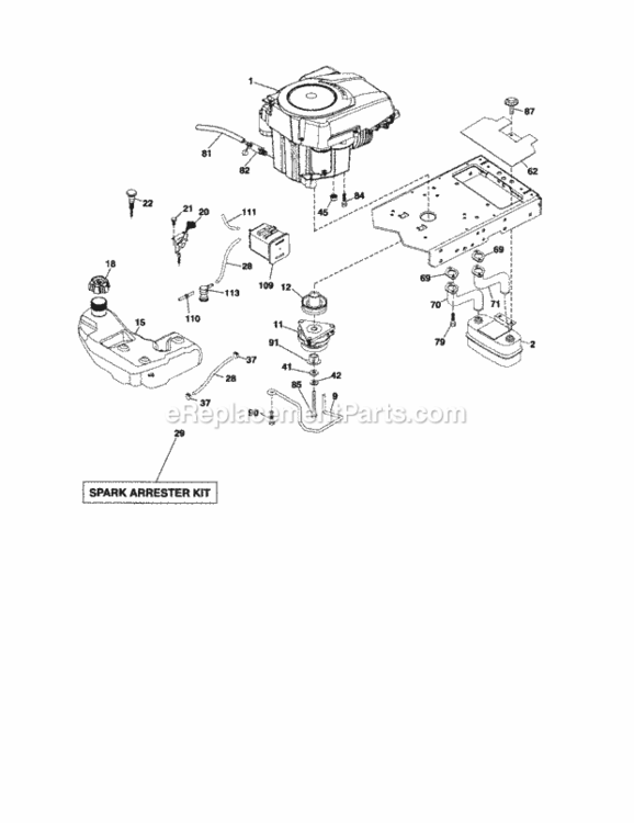 Page H Diagram and Parts List for 917289910  Craftsman Lawn Tractor