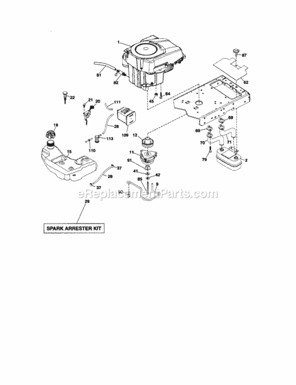 Page E Diagram and Parts List for 917289912  Craftsman Lawn Tractor
