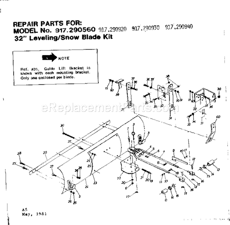 Snow Blade Kit Diagram and Parts List for 917290560  Craftsman Laser Level