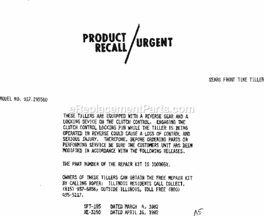 Page A Diagram and Parts List for 917295560  Craftsman Tiller