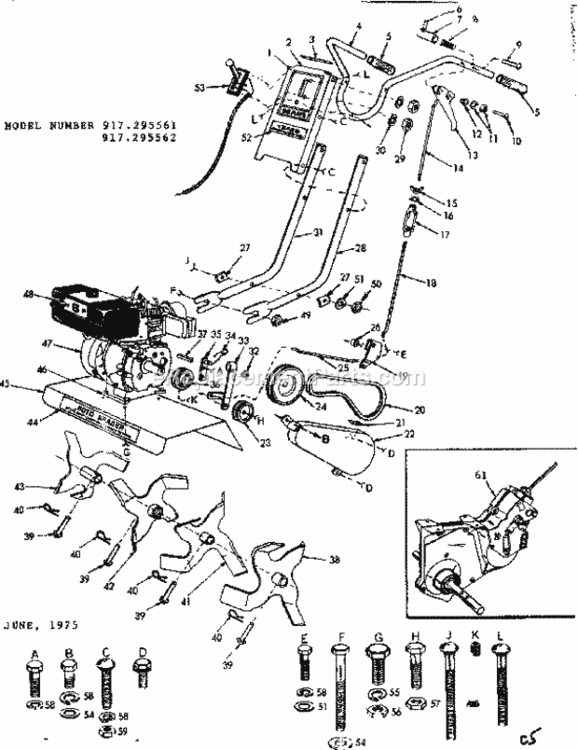 Page C Diagram and Parts List for 917295561  Craftsman Tiller