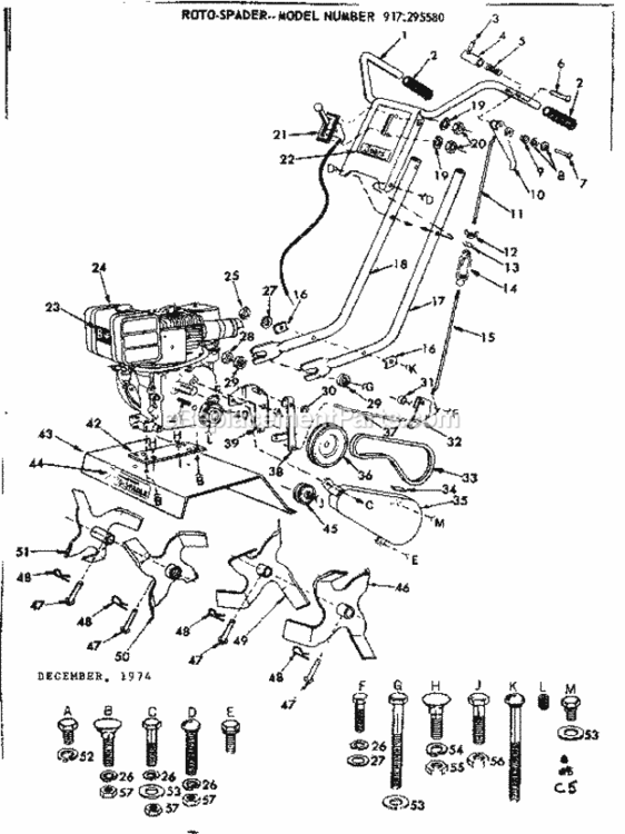 Page C Diagram and Parts List for 917295580  Craftsman Tiller