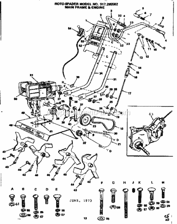 Page C Diagram and Parts List for 917295582  Craftsman Tiller