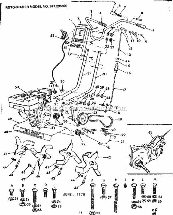 Page C Diagram and Parts List for 917295590  Craftsman Tiller