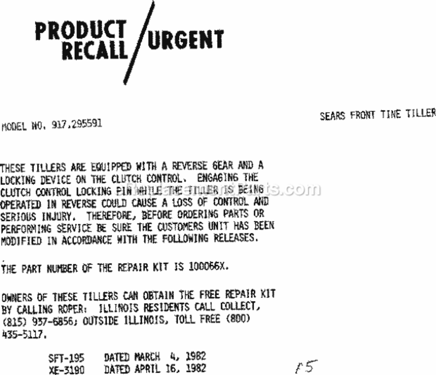 Page A Diagram and Parts List for 917295591  Craftsman Tiller
