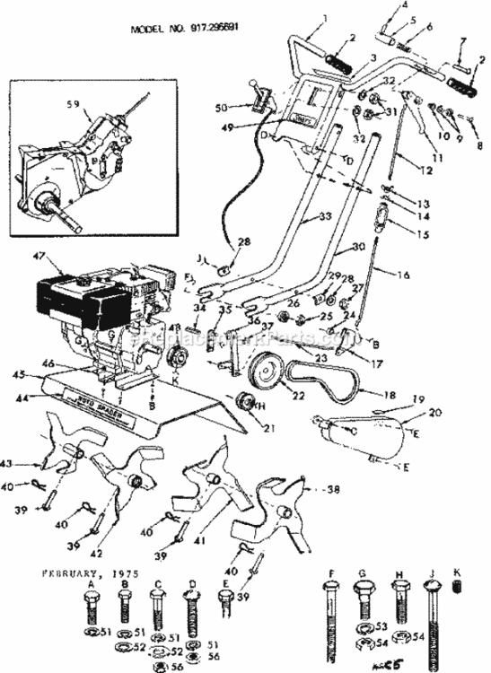 Page C Diagram and Parts List for 917295591  Craftsman Tiller