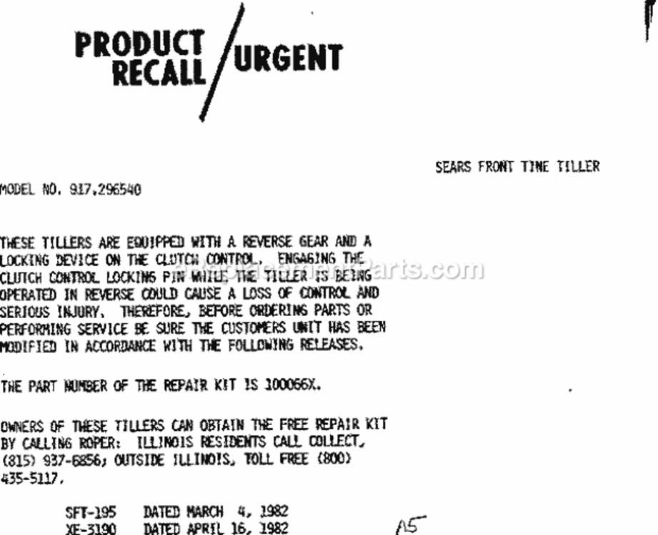 Page A Diagram and Parts List for 917296540  Craftsman Tiller
