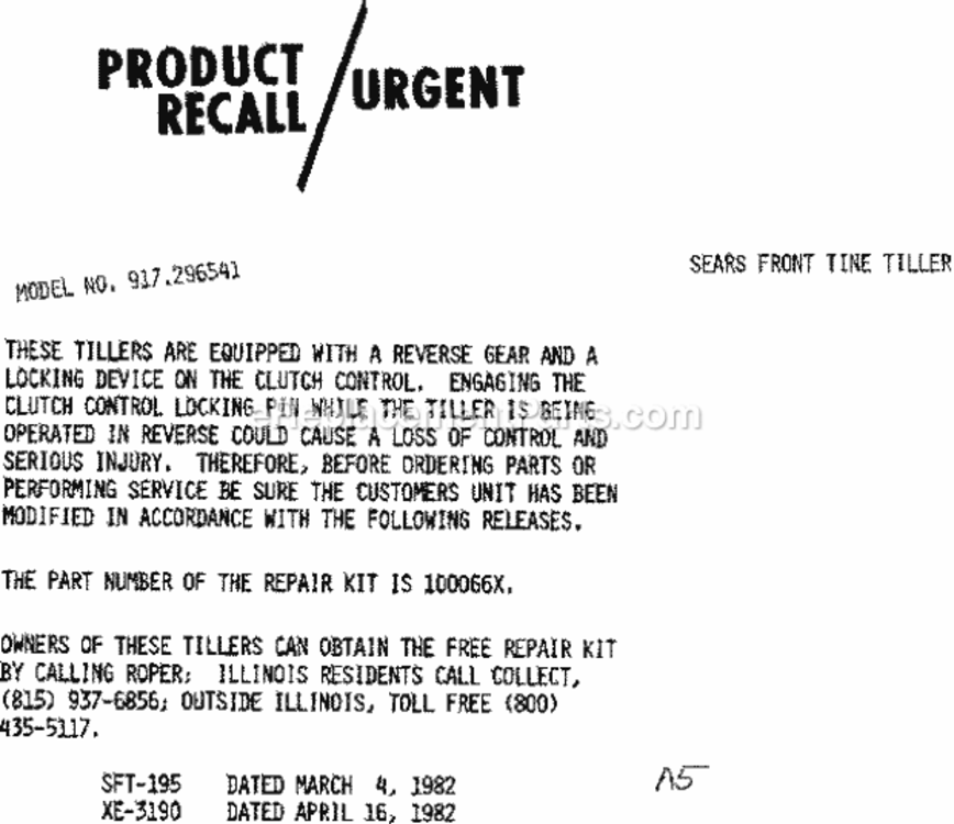 Page A Diagram and Parts List for 917296541  Craftsman Tiller