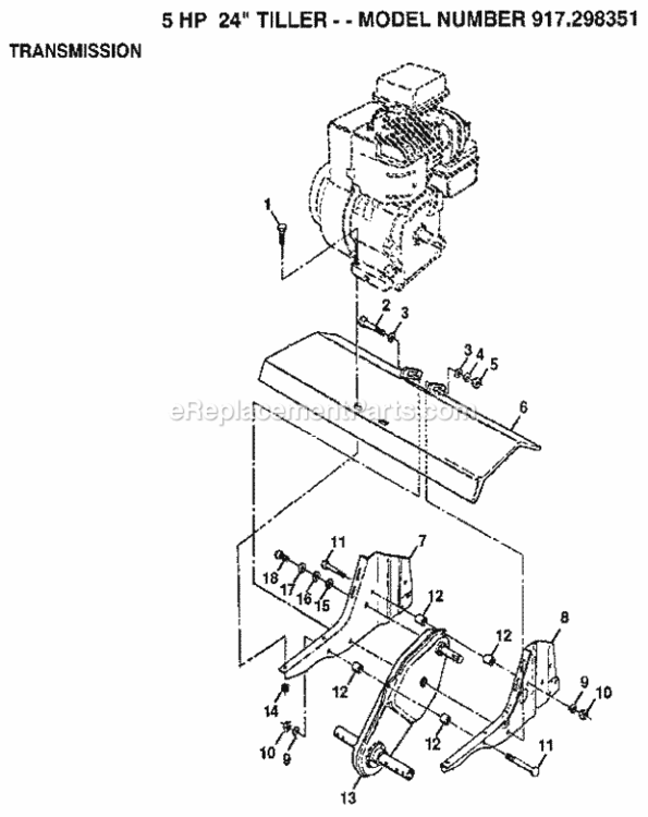 Page E Diagram and Parts List for 917298351  Craftsman Tiller