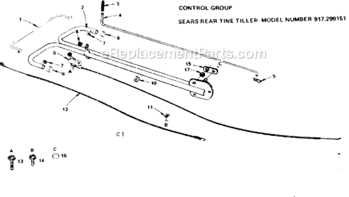 Control_Group Diagram and Parts List for 917299151  Craftsman Tiller