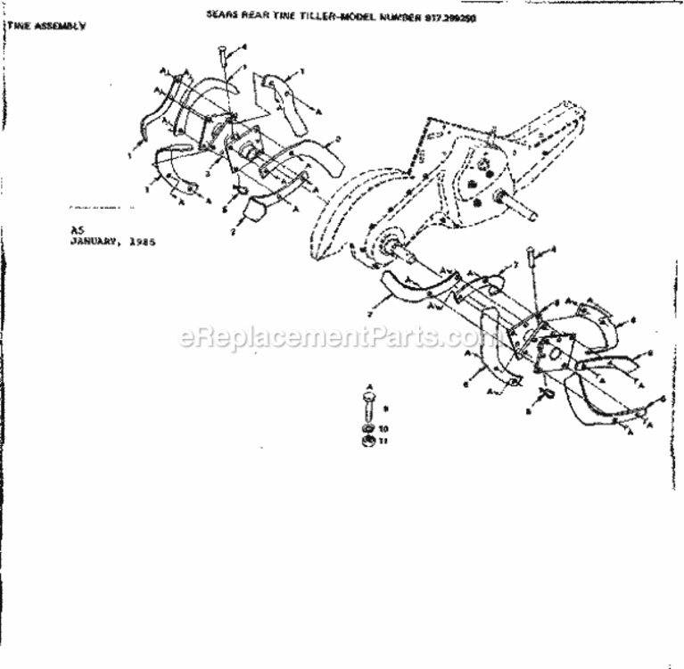 Page A Diagram and Parts List for 917299250  Craftsman Tiller