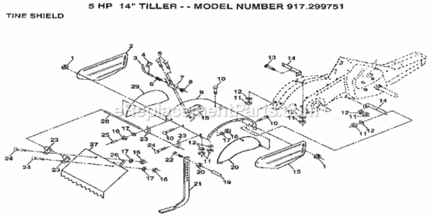 Page E Diagram and Parts List for 917299751  Craftsman Tiller