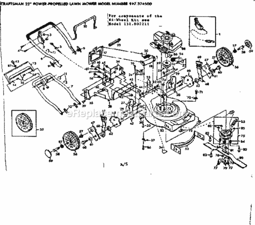Page A Diagram and Parts List for 917374500  Craftsman Lawn Mower