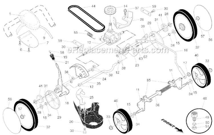 Drive ControlGear CaseWheels Diagram and Parts List for 917374545  Craftsman Lawn Mower