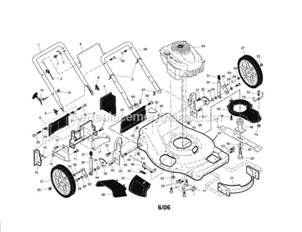 EngineHousingHandle Diagram and Parts List for 917376164  Craftsman Lawn Mower