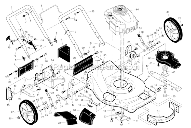 EngineHousingHandle Diagram and Parts List for 917376470  Craftsman Lawn Mower