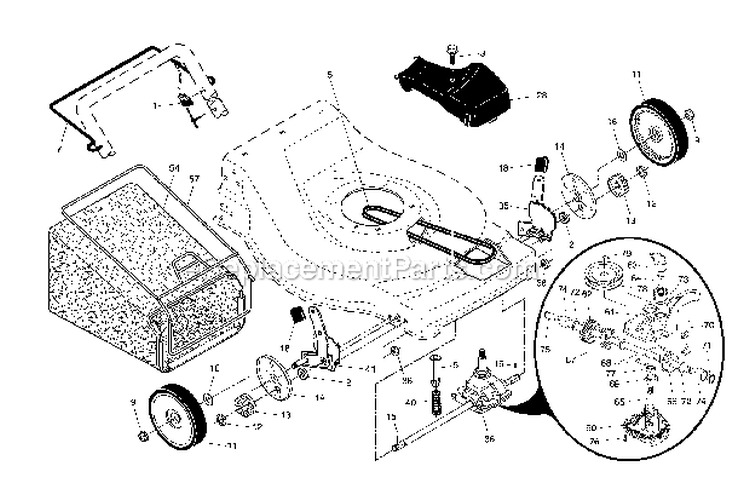 Drive ControlGear CaseWheels Diagram and Parts List for 917376673  Craftsman Lawn Mower