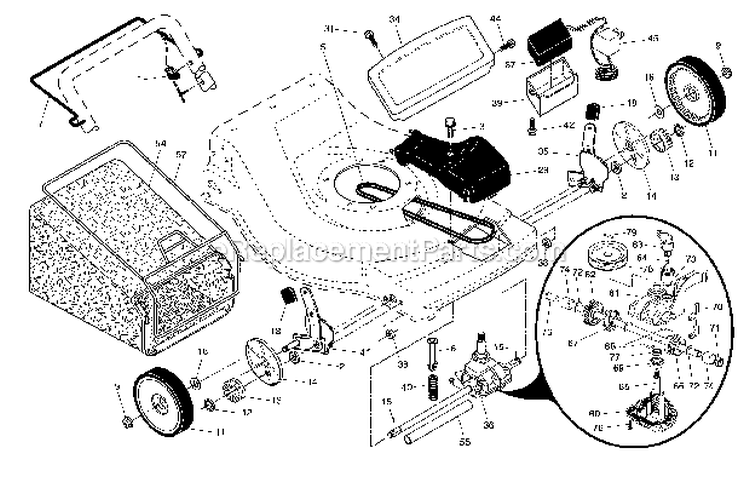 Drive Control Gear Case Wheels Diagram and Parts List for 917376681  Craftsman Lawn Mower