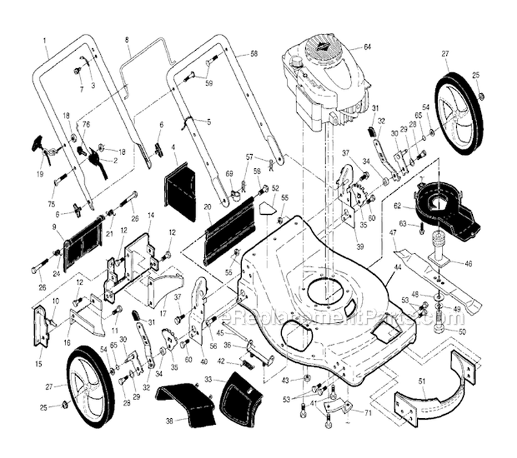 EngineHousingHandles Diagram and Parts List for 917376742  Craftsman Lawn Mower