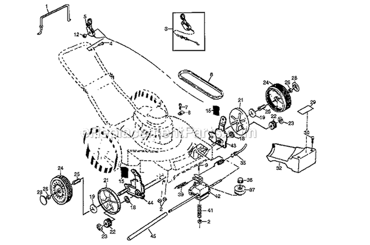 Drive Assembly Diagram and Parts List for 917376810  Craftsman Lawn Mower