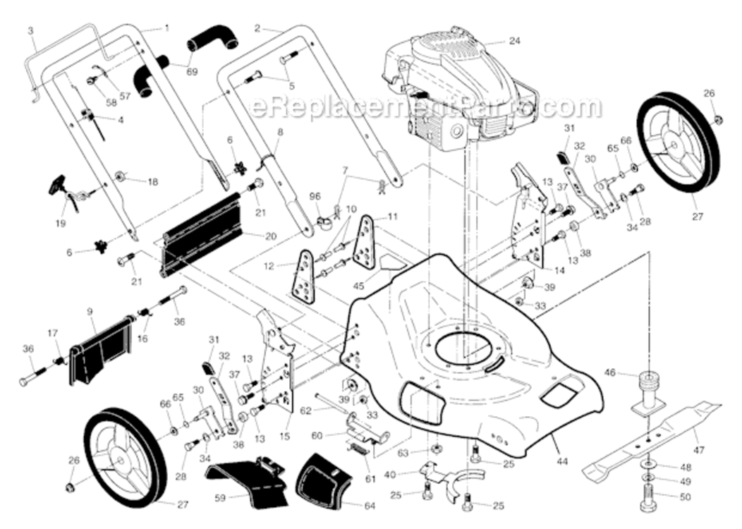 EngineHousingHandle Diagram and Parts List for 917376821  Craftsman Lawn Mower