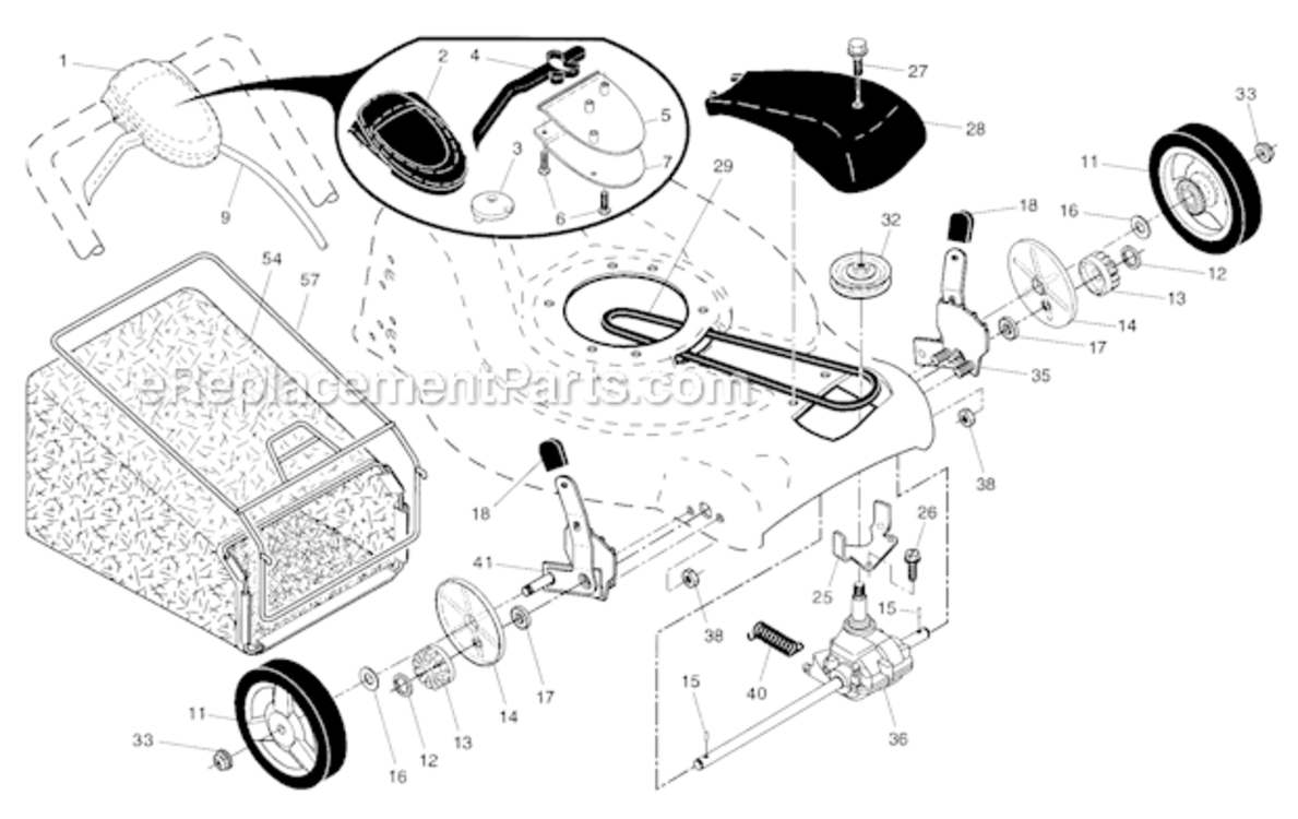Drive_ControlGear_CaseWheels Diagram and Parts List for 917376821  Craftsman Lawn Mower