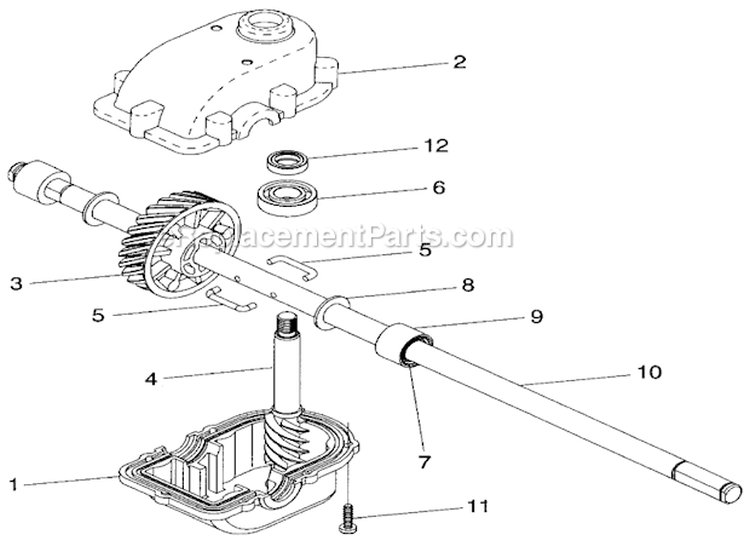 Gearcase Assembly Diagram and Parts List for 917377010  Craftsman Lawn Mower