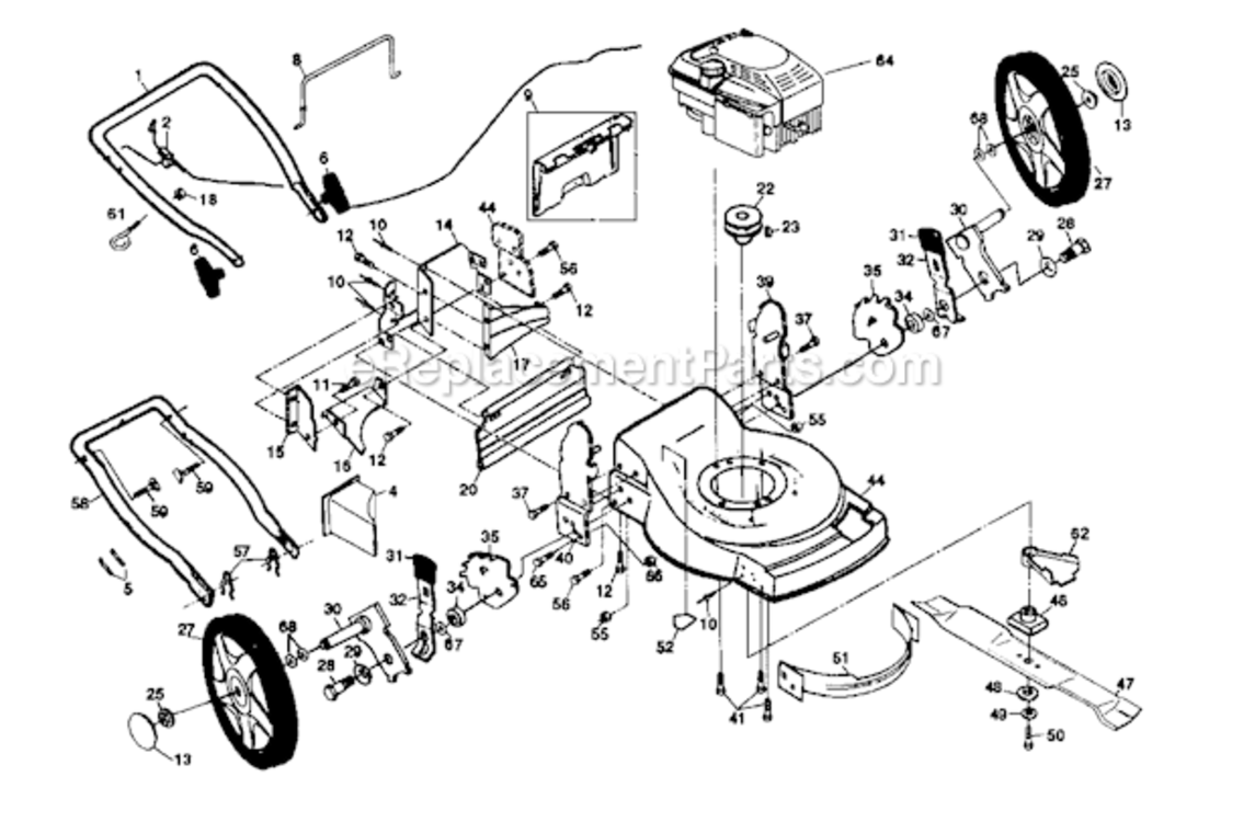 Main_Frame Diagram and Parts List for 917377553  Craftsman Lawn Mower