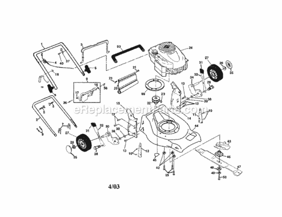 EngineHandleHousing Diagram and Parts List for 917378482  Craftsman Lawn Mower